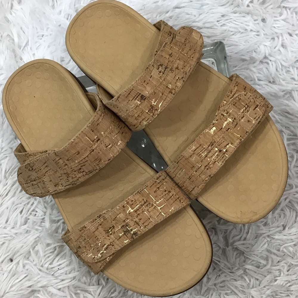 Vionic Tan Cork adjustable Shore slide Sandals 9